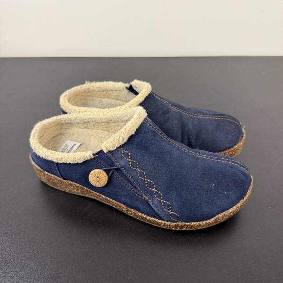 Earth Origins Shoes - Earth Origins Aurora Johanna Clogs Women's 8W Navy Faux Fur Lined Slip On Casual